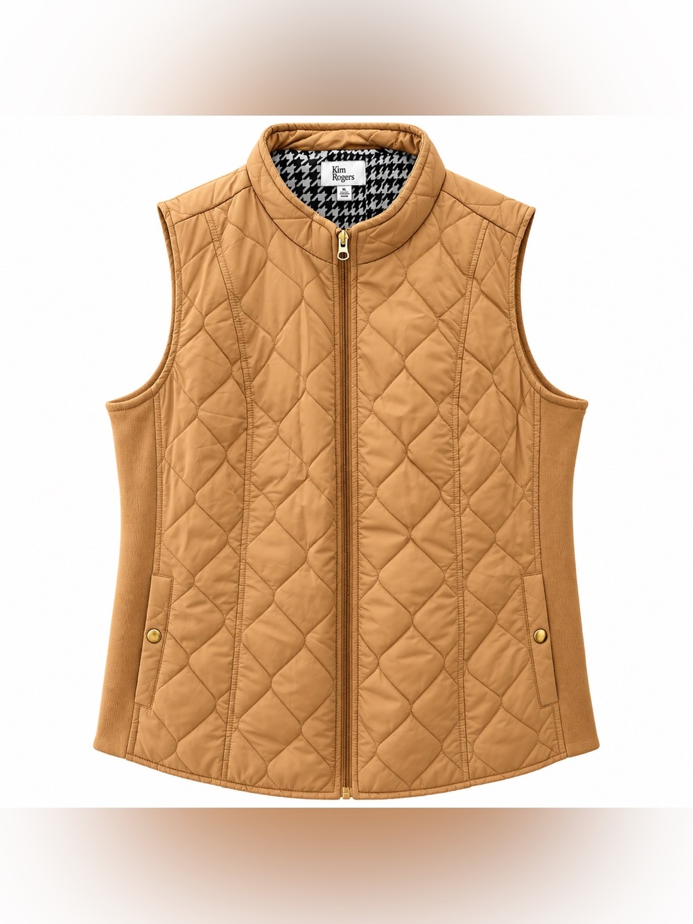Kim Rogers Quilted Camel Zip-Front Sleeveless Vest